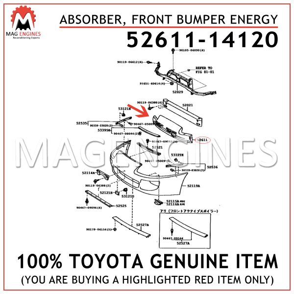 52611-14120 TOYOTA GENUINE ABSORBER, FRONT BUMPER ENERGY 5261114120