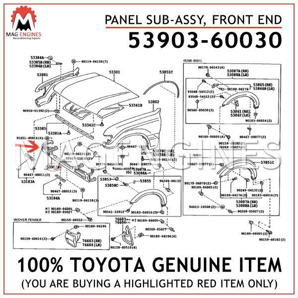 53903-60030 Toyota OEM Genuine PANEL SUB-ASSY FRONT END