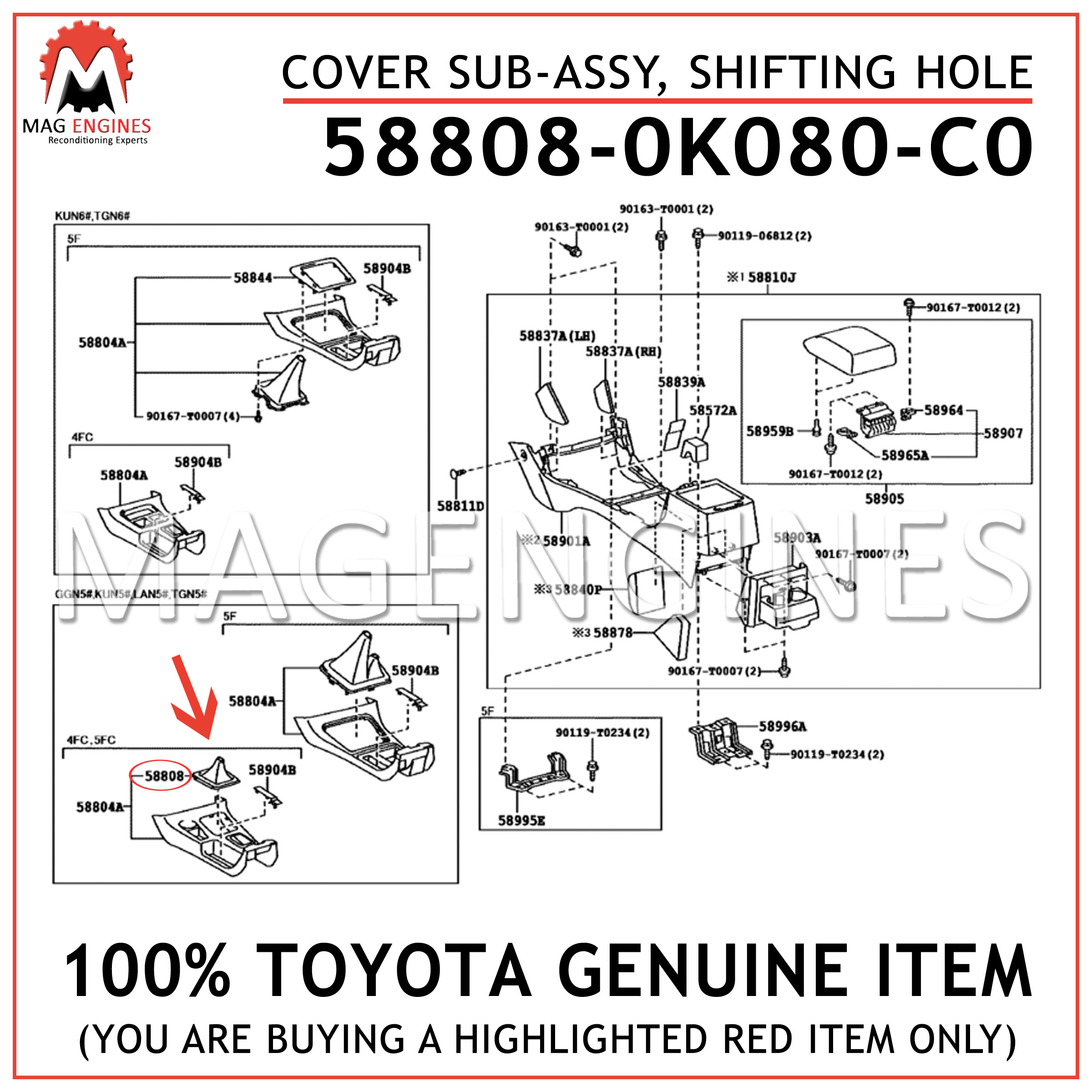 SHIFTING HOLE 58808-60060-C0 5880860060C0 Genuine Toyota COVER SUB-ASSY