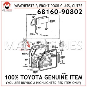 68160-90802 TOYOTA GENUINE WEATHERSTRIP, FRONT DOOR GLASS, OUTER 6816090802