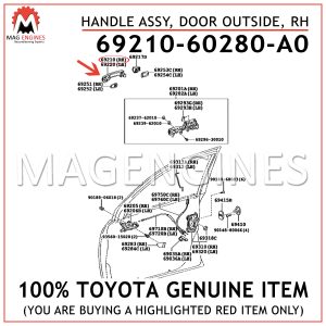 69210-60280-A0 TOYOTA GENUINE HANDLE ASSY, DOOR OUTSIDE, RH 6921060280A0