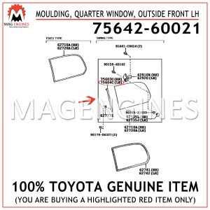 75642-60021 TOYOTA GENUINE MOULDING, QUARTER WINDOW, OUTSIDE FRONT LH 7564260021