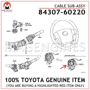 84307-60220 TOYOTA GENUINE CABLE SUB-ASSY 8430760220