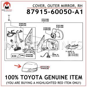 87915-60050-A1 TOYOTA GENUINE COVER, OUTER MIRROR, RH 8791560050A1