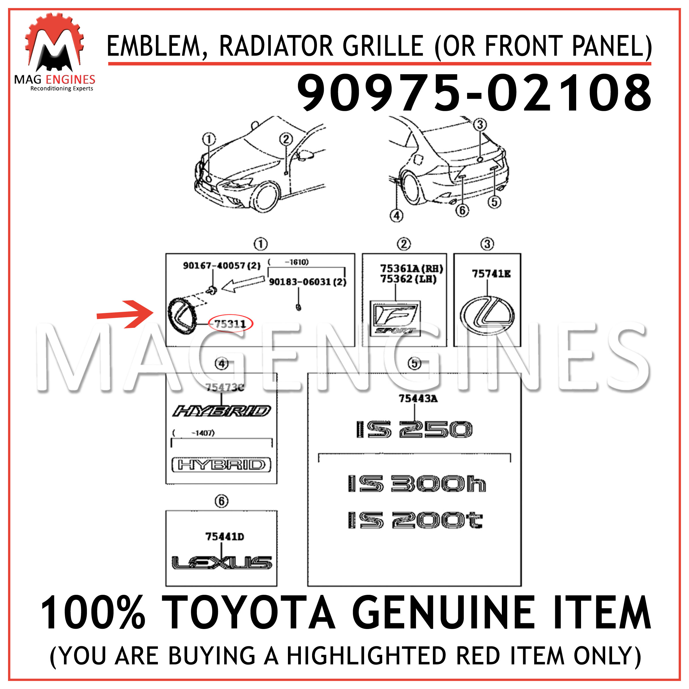 radiator grille New Genu 90975-02188 Toyota Emblem or front panel 9097502188