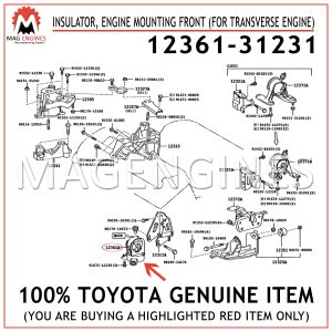 12361-31231 TOYOTA GENUINE INSULATOR, ENGINE MOUNTING FRONT (FOR TRANSVERSE ENGINE) 1236131231