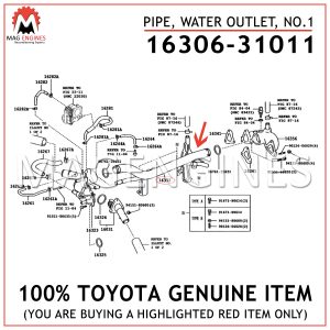 16306-31011 TOYOTA GENUINE PIPE, WATER OUTLET, NO.1 1630631011