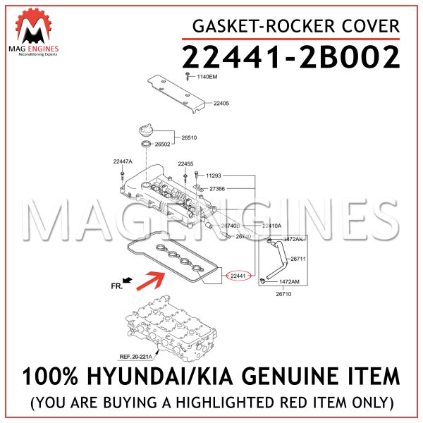 22441-2B002 HYUNDAIKIA GENUINE GASKET-ROCKER COVER 224412B002