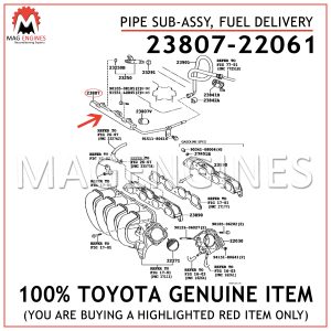 23807-22061 TOYOTA GENUINE PIPE SUB-ASSY, FUEL DELIVERY 2380722061