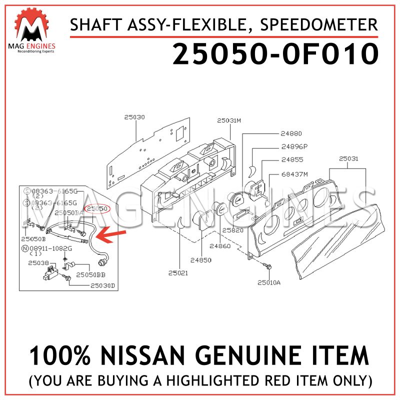 250500F010 GENUINE Nissan SHAFT ASSY-FLEXIBLE,SPEEDOMETER 25050-0F010 OEM