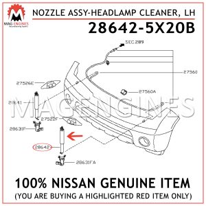28642-5X20B NISSAN GENUINE NOZZLE ASSY-HEADLAMP CLEANER, LH 286425X20B