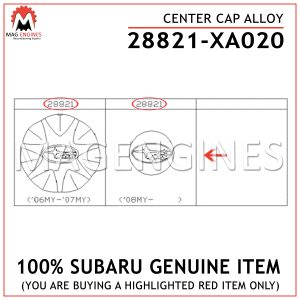 28821-XA020 SUBARU GENUINE CENTER CAP ALLOY 28821XA020