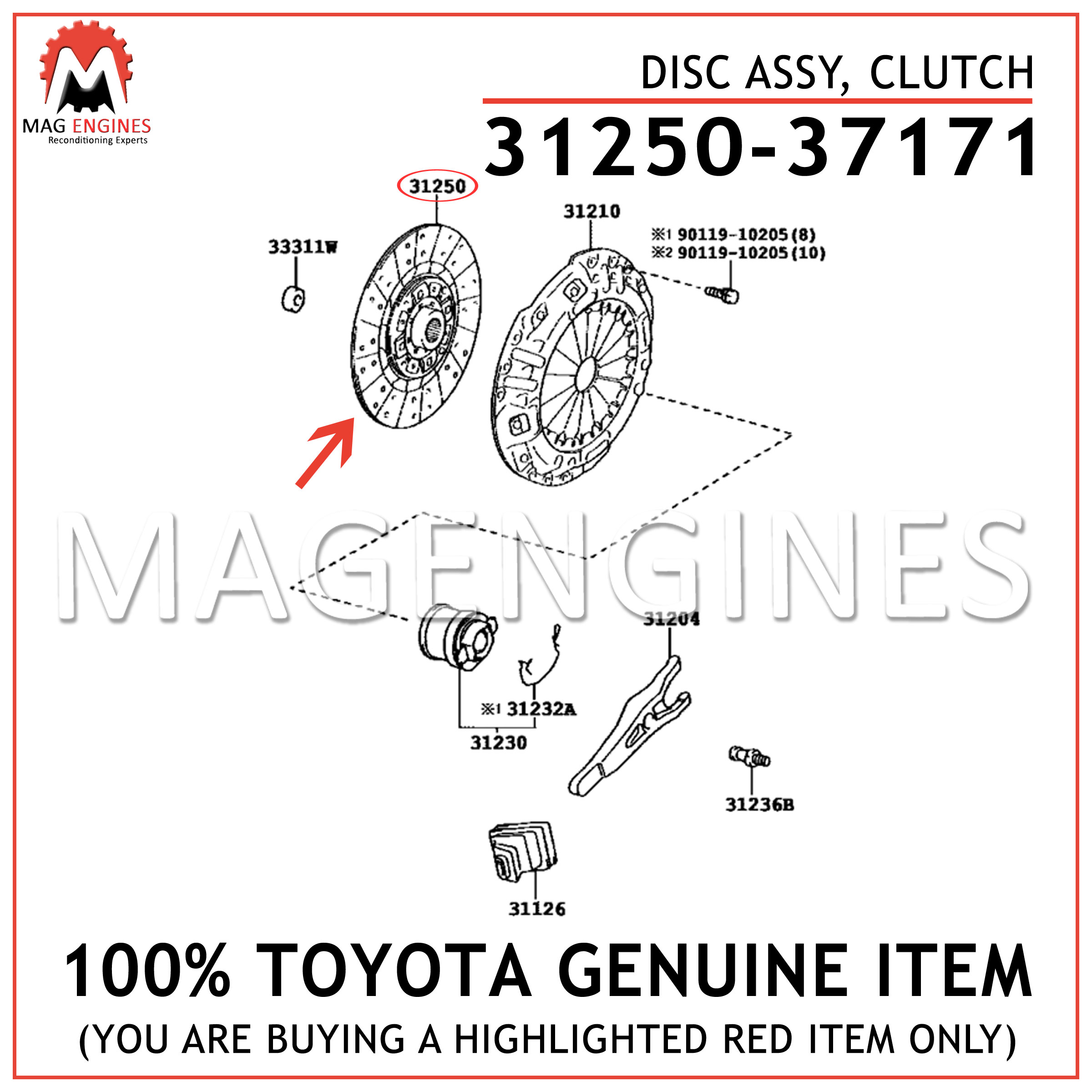 31250-BZ171 Toyota Disc assy clutch 31250BZ171 New Genuine OEM Part