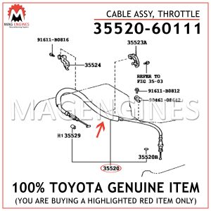35520-60111 TOYOTA GENUINE CABLE ASSY, THROTTLE 3552060111