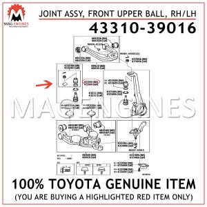 43310-39016 TOYOTA GENUINE JOINT ASSY, FRONT UPPER BALL, RHLH 43310-39016