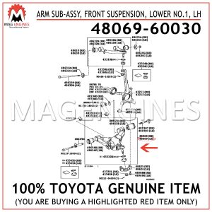 48069-60030 TOYOTA GENUINE ARM SUB-ASSY, FRONT SUSPENSION, LOWER NO.1, LH 4806960030
