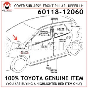 60118-12060 TOYOTA GENUINE COVER SUB-ASSY, FRONT PILLAR, UPPER LH 6011812060