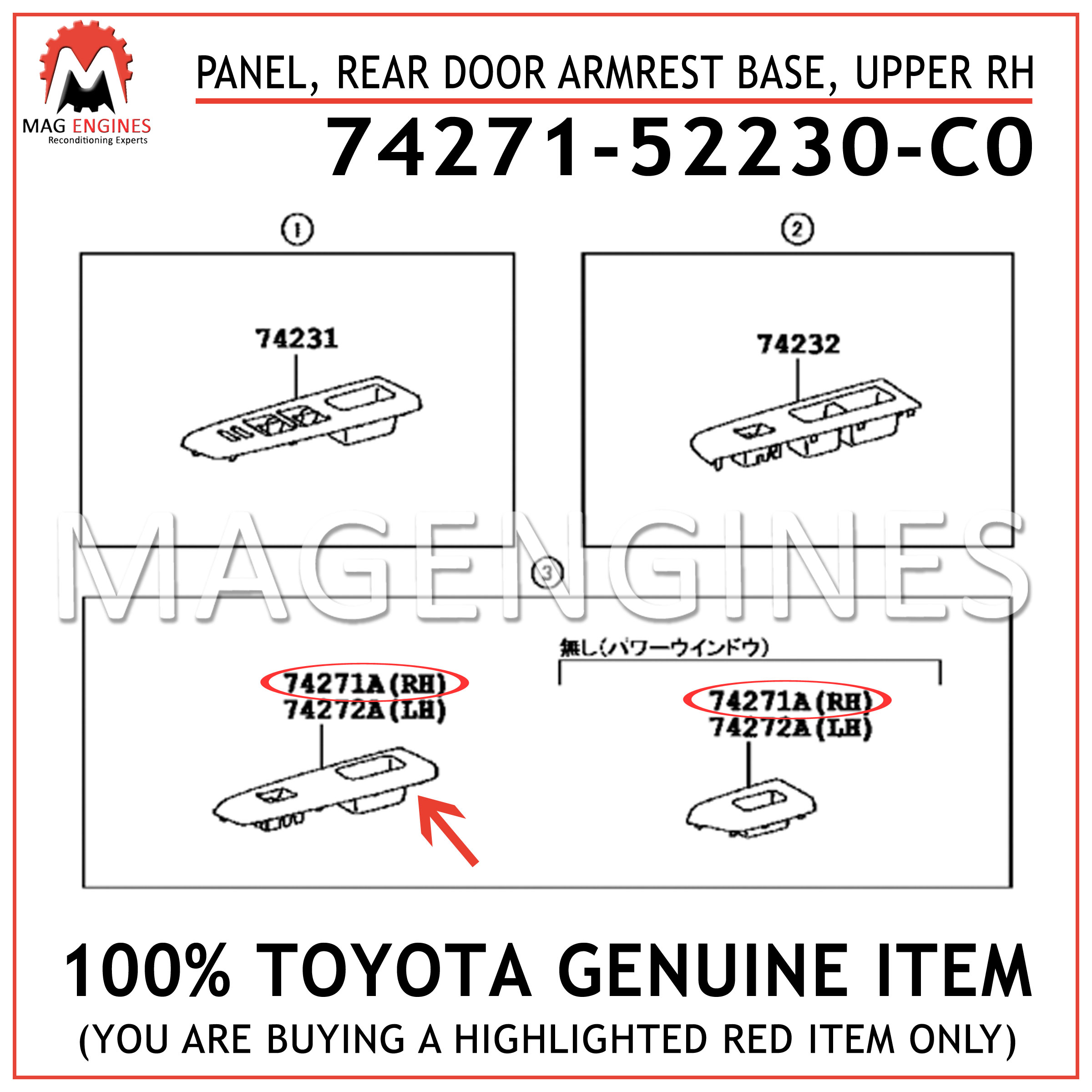 TOYOTA Genuine 74271-32030-K0 Door Armrest Base Panel 