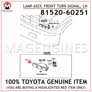 81520-60251 TOYOTA GENUINE LAMP ASSY, FRONT TURN SIGNAL, LH 8152060251