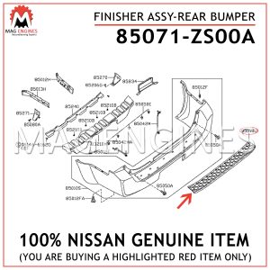 85071-ZS00A NISSAN GENUINE FINISHER ASSY-REAR BUMPER 85071ZS00A85071-ZS00A NISSAN GENUINE FINISHER ASSY-REAR BUMPER 85071ZS00A