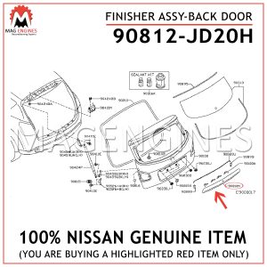  90812-JD20H NISSAN GENUINE FINISHER ASSY-BACK DOOR 90812JD20H
