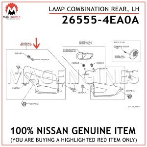 26555-4EA0A NISSAN GENUINE LAMP COMBINATION REAR, LH 265554EA0Av