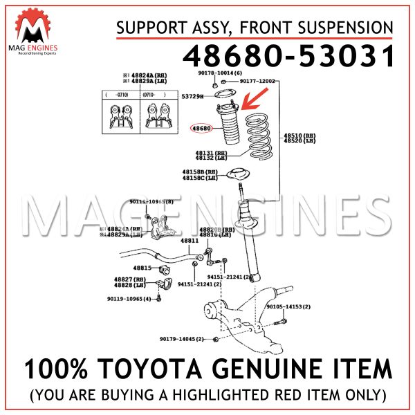 48680-53031 TOYOTA GENUINE SUPPORT ASSY, FRONT SUSPENSION 4868053031