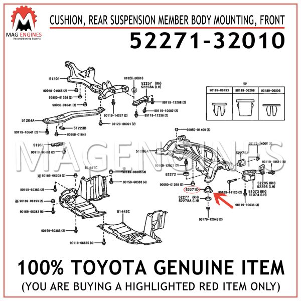 52271-32010 TOYOTA GENUINE CUSHION, REAR SUSPENSION MEMBER BODY MOUNTING, FRONT 5227132010