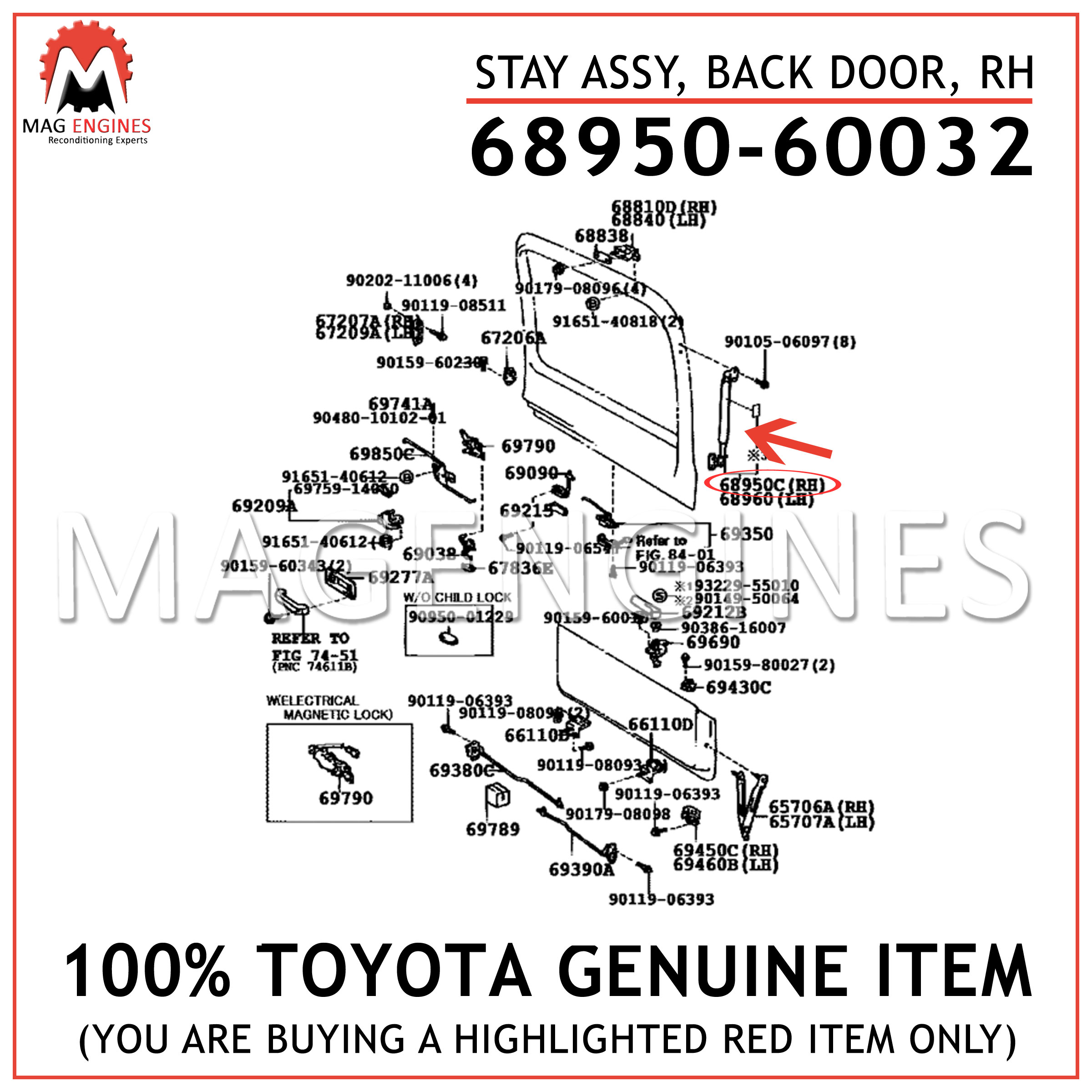 6895060032 Genuine Toyota STAY ASSY RH 68950-60032 BACK DOOR
