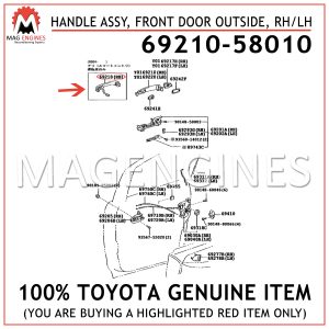 69210-58010 TOYOTA GENUINE HANDLE ASSY, FRONT DOOR OUTSIDE, RHLH 6921058010