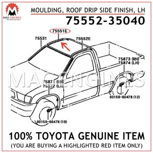 75552-35040 TOYOTA GENUINE MOULDING, ROOF DRIP SIDE FINISH, LH 7555235040