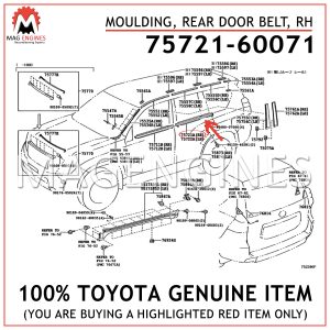 7573047021 Genuine Toyota MOULDING ASSY REAR DOOR BELT RH 75730-47021 