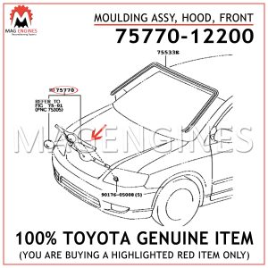 75770-12200 TOYOTA GENUINE MOULDING ASSY, HOOD, FRONT 7577012200