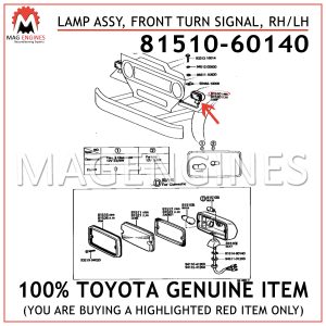 81510-60140 TOYOTA GENUINE LAMP ASSY, FRONT TURN SIGNAL, RHLH 8151060140
