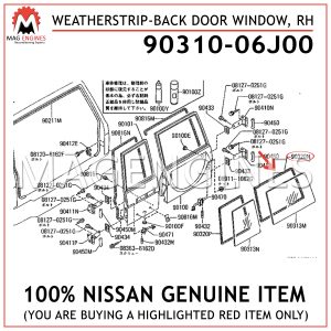 90310-06J00 NISSAN GENUINE WEATHERSTRIP-BACK DOOR WINDOW, RH 9031006J00