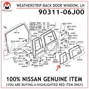 90311-06J00 NISSAN GENUINE WEATHERSTRIP-BACK DOOR WINDOW, LH 9031106J00