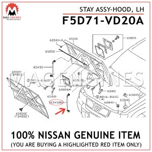 F5D71-VD20A NISSAN GENUINE STAY ASSY-HOOD, LH F5D71VD20A