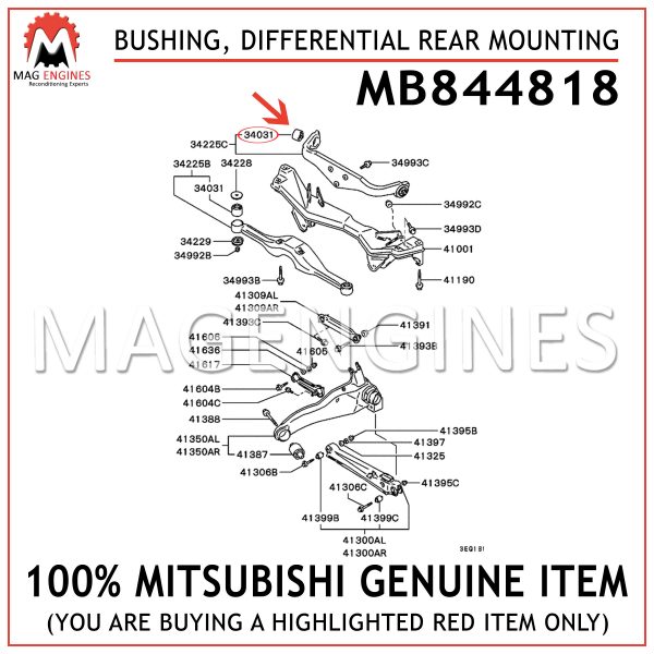 MB844818 MITSUBISHI GENUINE BUSHING, DIFFERENTIAL REAR MOUNTING