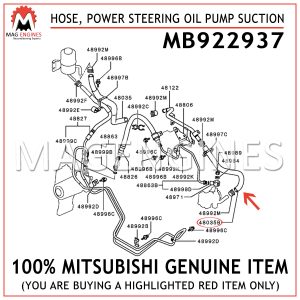 MB922937 MITSUBISHI GENUINE HOSE, POWER STEERING OIL PUMP SUCTION