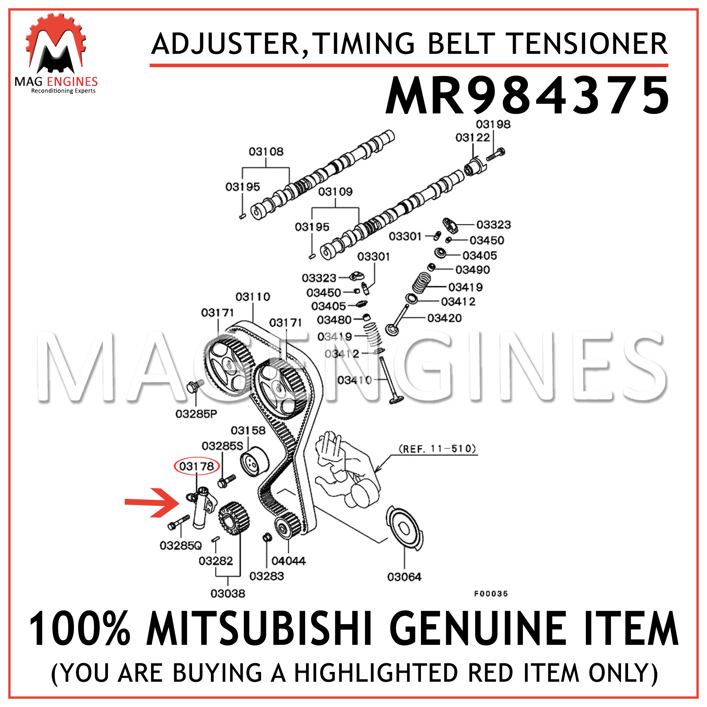 MR984375 Hydraulic Timing Belt Tensioner Adjuster Fits Mitsubishi 03-07 2.0L2.4L 