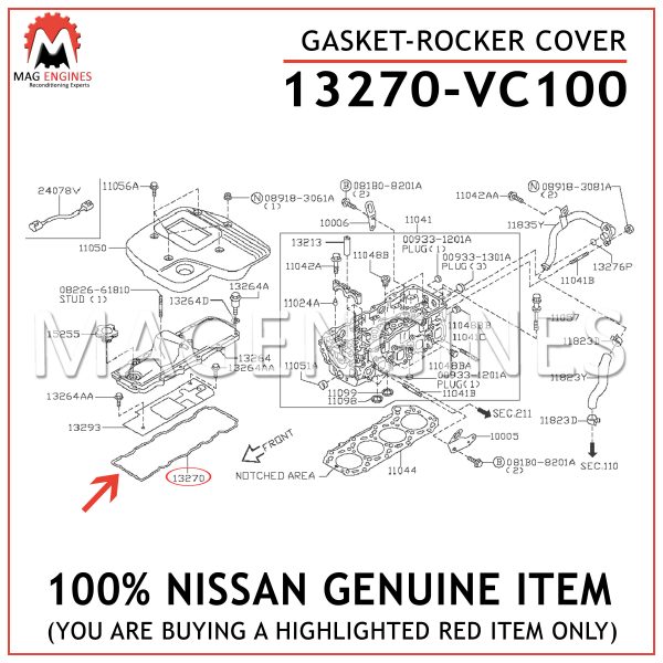 13270-VC100 NISSAN GENUINE GASKET-ROCKER COVER 13270VC100