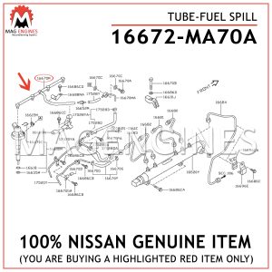 16672-MA70A NISSAN GENUINE TUBE-FUEL SPILL 16672MA70A