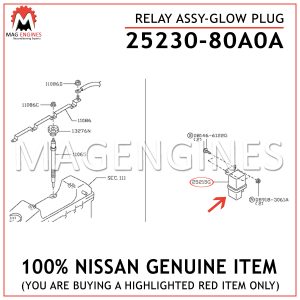 25230-80A0A NISSAN GENUINE RELAY ASSY-GLOW PLUG 2523080A0A