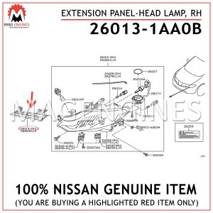 26013-1AA0B NISSAN GENUINE EXTENSION PANEL-HEAD LAMP, RH 260131AA0B