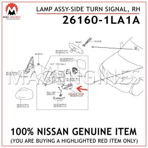 26160-1LA1A NISSAN GENUINE LAMP ASSY-SIDE TURN SIGNAL, RH