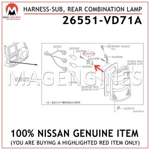 26551-VD71A NISSAN GENUINE HARNESS-SUB, REAR COMBINATION LAMP 26551VD71A