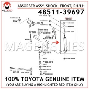48511-39697 TOYOTA GENUINE ABSORBER ASSY, SHOCK, FRONT, RHLH 4851139697
