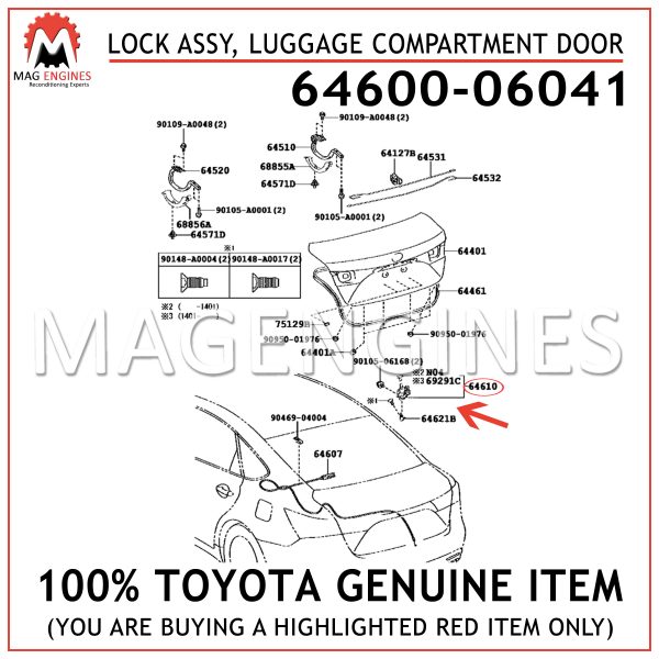 64600-06041 TOYOTA GENUINE LOCK ASSY, LUGGAGE COMPARTMENT DOOR 6460006041