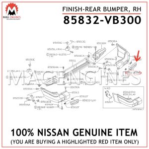 85832-VB300 NISSAN GENUINE FINISH-REAR BUMPER, RH 85832VB300