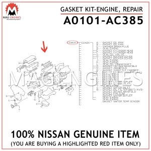 A0101-AC385 NISSAN GENUINE GASKET KIT-ENGINE, REPAIR A0101AC385
